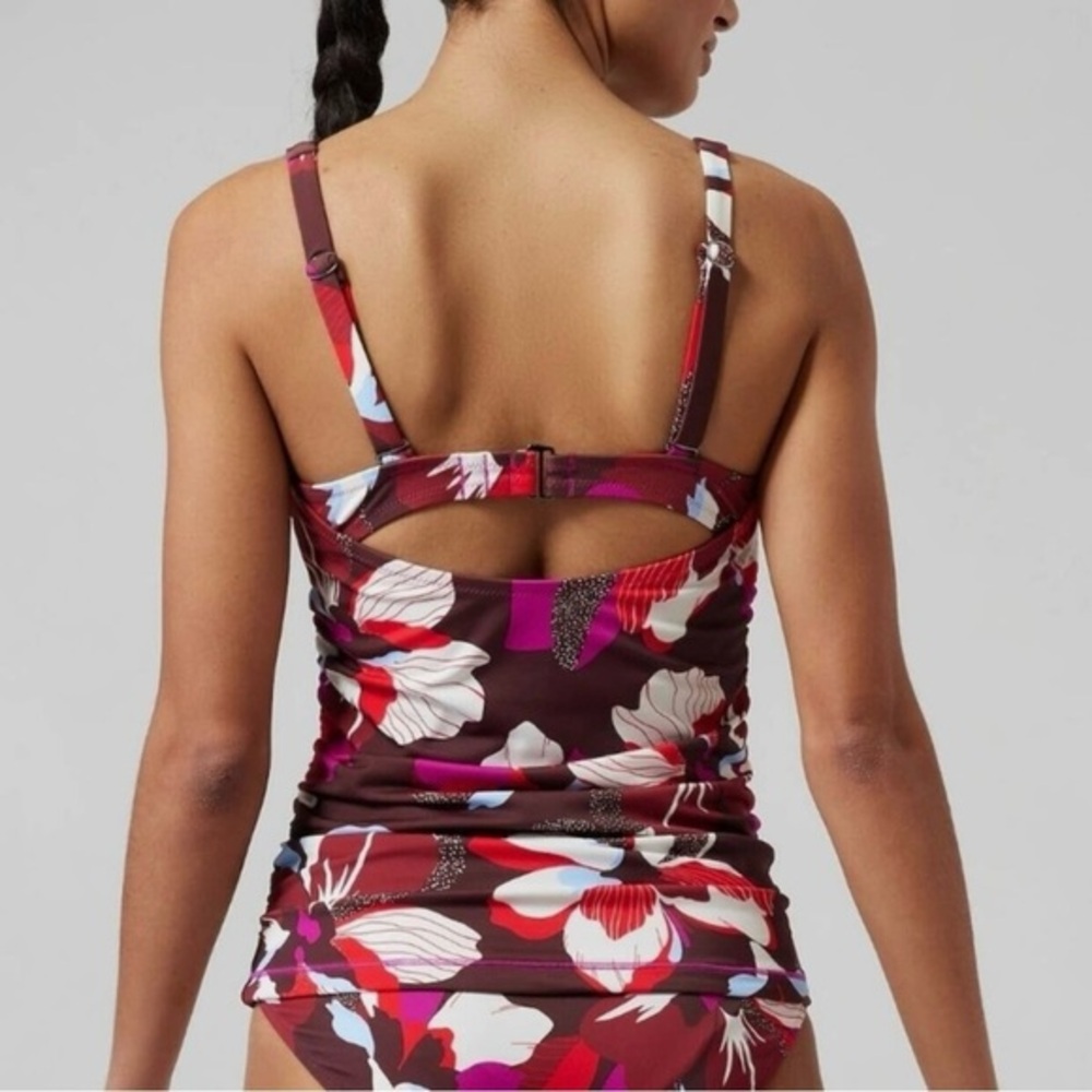 Athleta Square Neck Bra Cup Tankini Top 34B/C Hero Bloom Decadent Bottom XXS - Picture 2 of 15